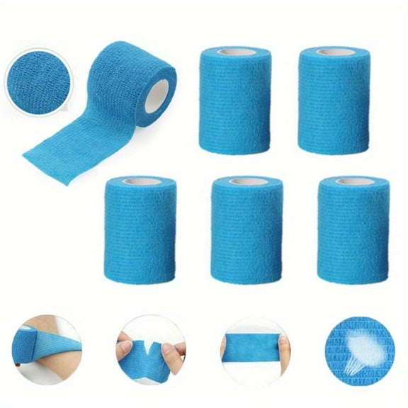 6 Pack Self-Sticking Versatile Bandage Rolls - 5cm X 4.5m, Ideal for Athletic Wraps, Vet Care, Tattoo Grip