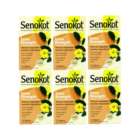 6 Pack - Senokot Extra Strength Natural Vegetable Ingredient Laxative 12 Tablets Each