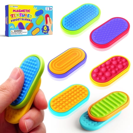 6-Pack Sensory Fidget Magnet Toys, Textured Silicone Magnetic Sliders for Autism, BPA-Free Silicone Fidget Blocks for Stress Relief, 2.22"x1.08"
