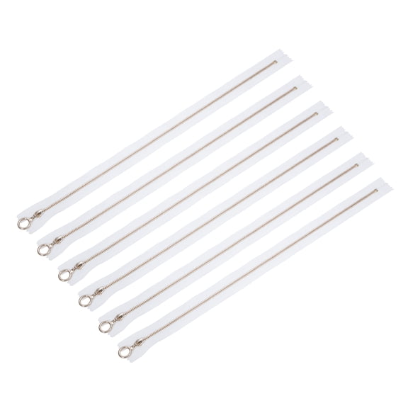 6 Pack Separating Jacket Zippers with #3 Lifting Ring Pulls, 17 Inch Colourful Alloy Zippers Close-end Replacement for Tailor Sewing Bag Craft Accessories, White