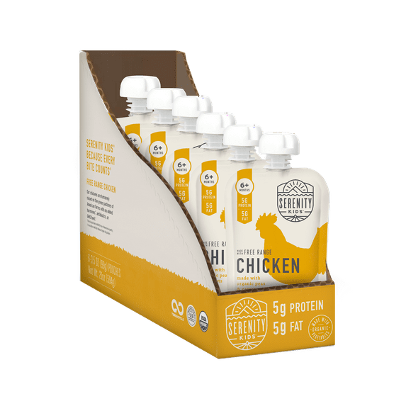 Serenity Kids Free Range Chicken Stage 2 Baby Food Organic Peas & Carrots, 3.5oz Pouch (6 Pack)