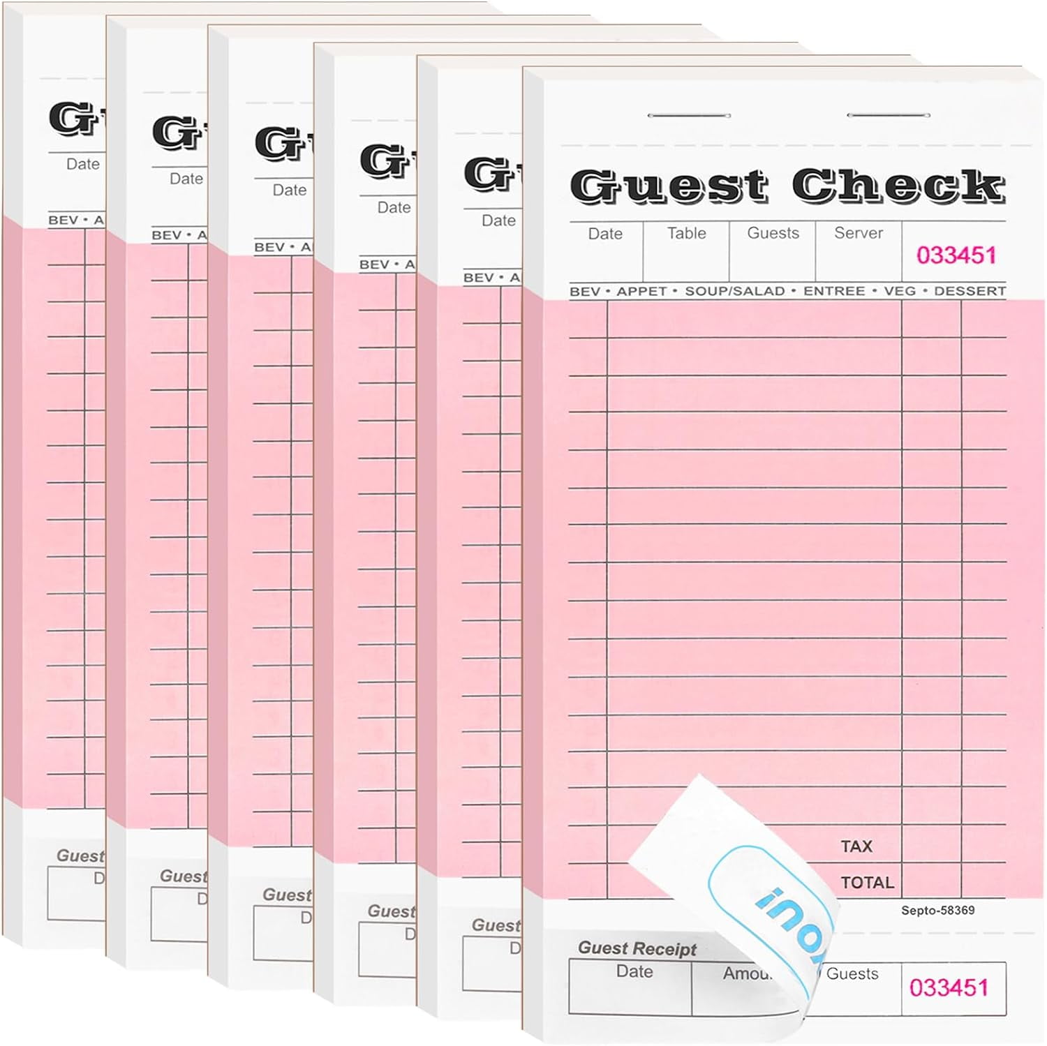 6 Pack Server Note Pads, Guest Check Books for Servers, Guest Checks ...