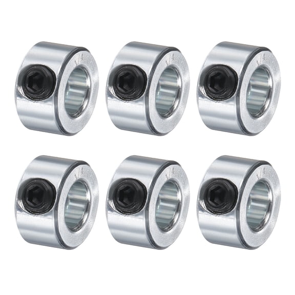 6 Pack Set Screw Collars 1/4" Bore Carbon Steel Shaft Collars, 1/2" OD