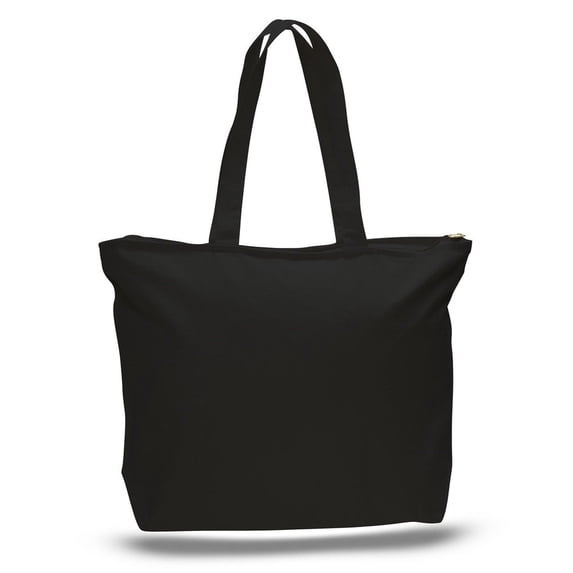 (6 Pack) Set of 6 Heavy Canvas Large Tote Bag with Zippered Closure (Black)