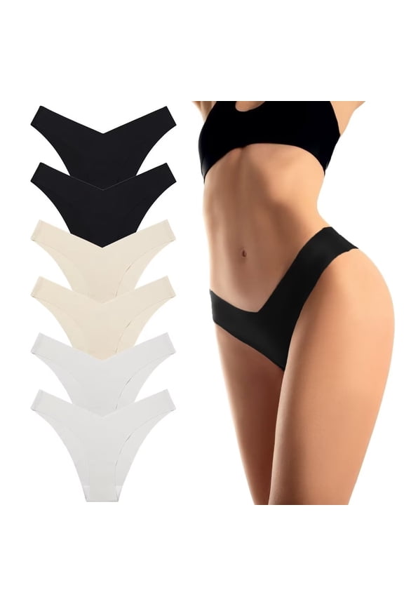 6 Pack Sexy G-String Thongs for Women T-back No Show Seamless Low Rise Hipster Underwear