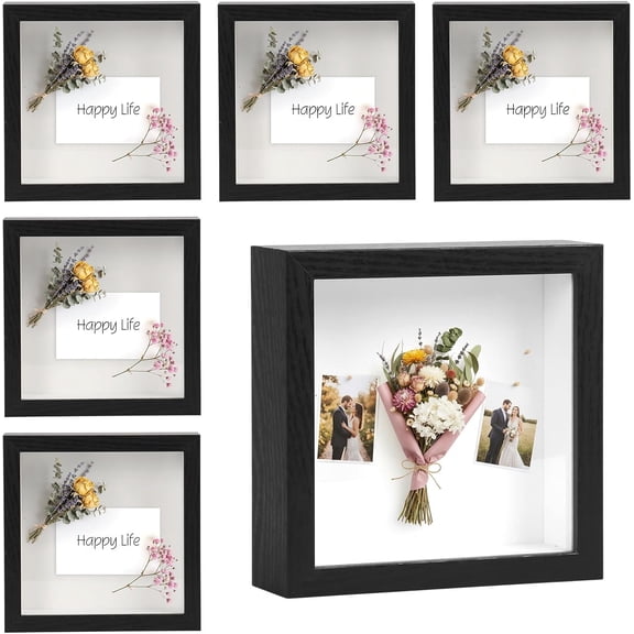 6 Pack Shadow Box Frame 8"x8" - 1.2" Deep Shadow Boxes for Art, Black | Shadow Box Display Case for: Wedding/Memory/Pet Memorial/Mothers Day
