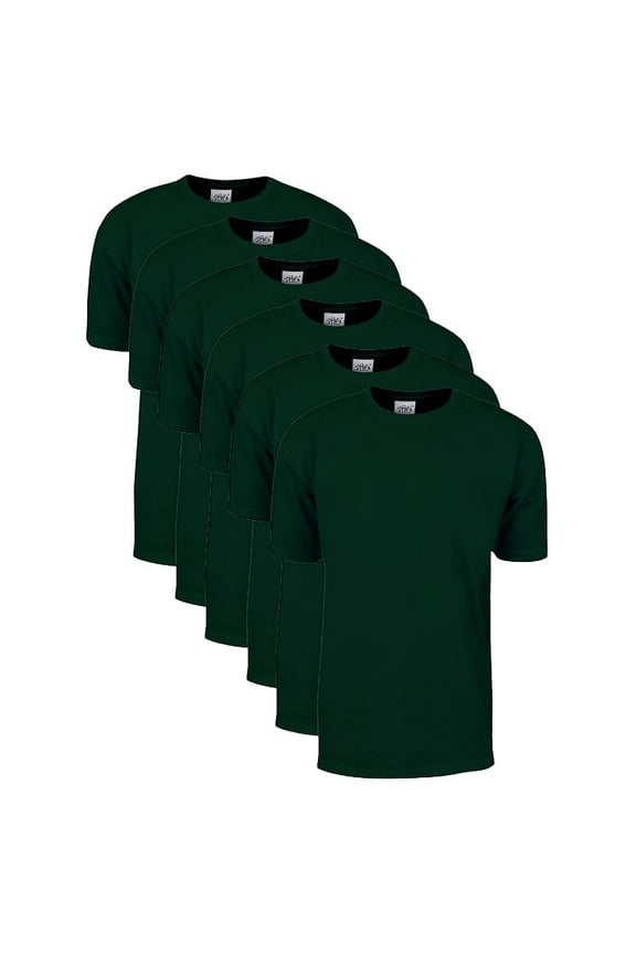 6 Pack Shaka Wear Men's Max Heavyweight Short Sleeve Crew Neck T-Shirt - Hunter Green - Large