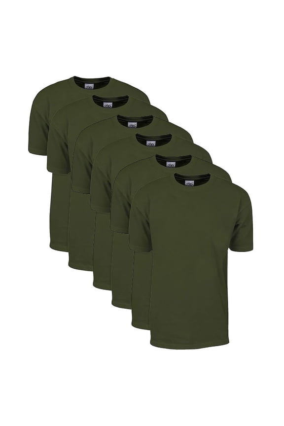 6 Pack Shaka Wear Men's Max Heavyweight Short Sleeve Crew Neck T-Shirt - Olive Green - Small