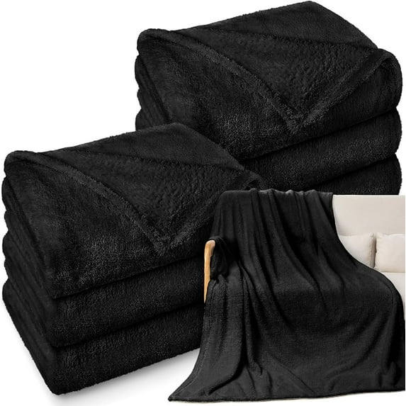 6 Pack Sherpa Fleece Throw Blankets Bulk 50"x 60" Soft Plush Wedding Throw Blankets for Couch Sofa Spa Sleepover Party Favor Supplies Travel Guest Room Home Decor (Black)