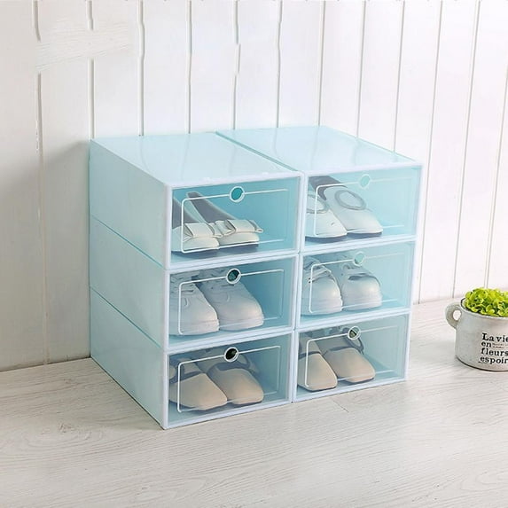 6 Pack Shoe Storage Boxes, Clear Plastic Stackable Shoe Organizer Bins, Drawer Type Front Opening Shoe Holder Containers