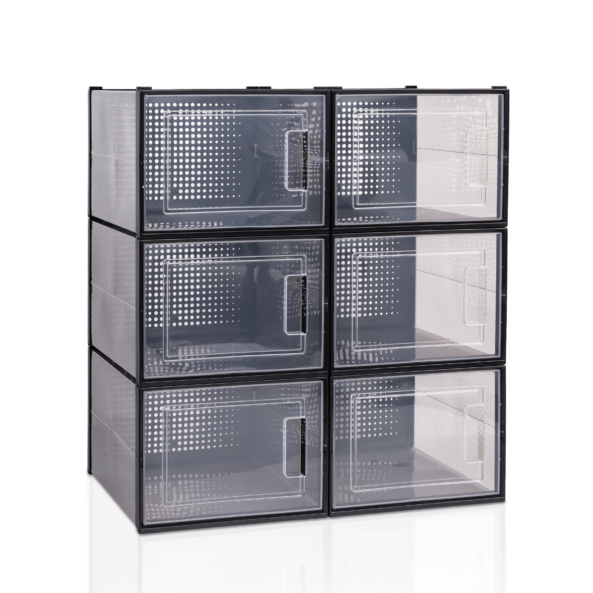6 Pack Shoes Storage Box, Clear Plastic Stackable Shoe Organizer,Black ...