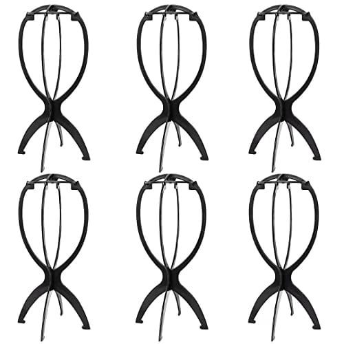 6 Pack Short Wig Stand Portable Wig Holder for multiple Wigs and Hats,14.2 Inches Travel Wig Stand(Black)