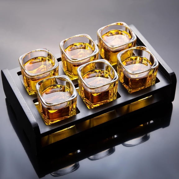 6-Pack Shot Glasses Set and Glasses Holder, Cool 2 oz, Tequila Shot Glasses with Heavy Base, Gift for Men, Father's Day Gift