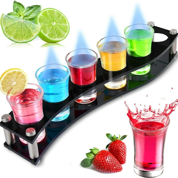 6 Pack Shot Glasses with Holder, 1.2 oz Heavy Base Shot Glass Set, Clear Glass Serving Tray, for Restaurant, Bar Party