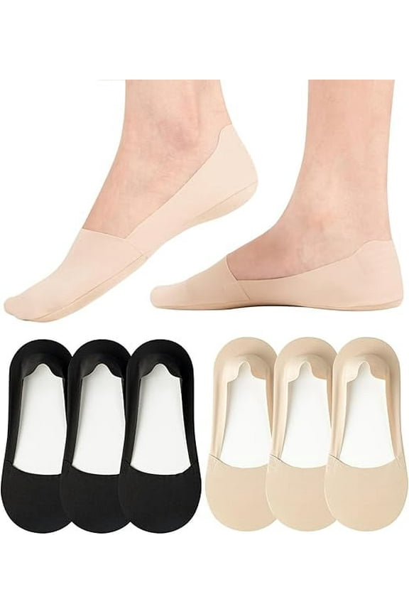 6-Pack No Show Socks Womens, Women's No Show Socks-Ultra Thin Breathable Low Cut Invisible Liner Socks with Anti-Slip Silicone Grips for Sneakers & Flats (US Shoe Size 5-9)
