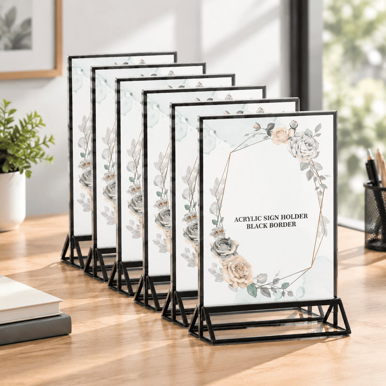 6 Pack Sign Holder 5 X 7 Double Sided Black Picture Frame Stand Up ...