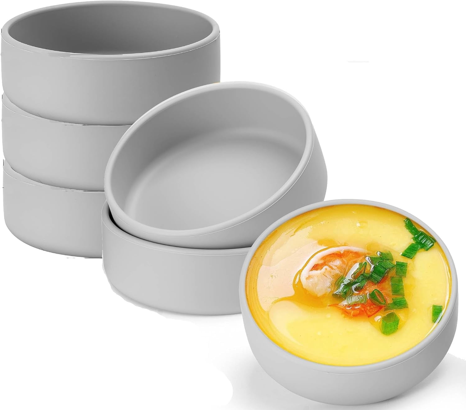 6 Pack Silicone Air Fryer Egg Molds, Individual Egg Pan Microwave Egg Cooker Eggwich Egg Bites Cups 6oz Small Prep Bowls for Kitchen Oven Microwave - Grey