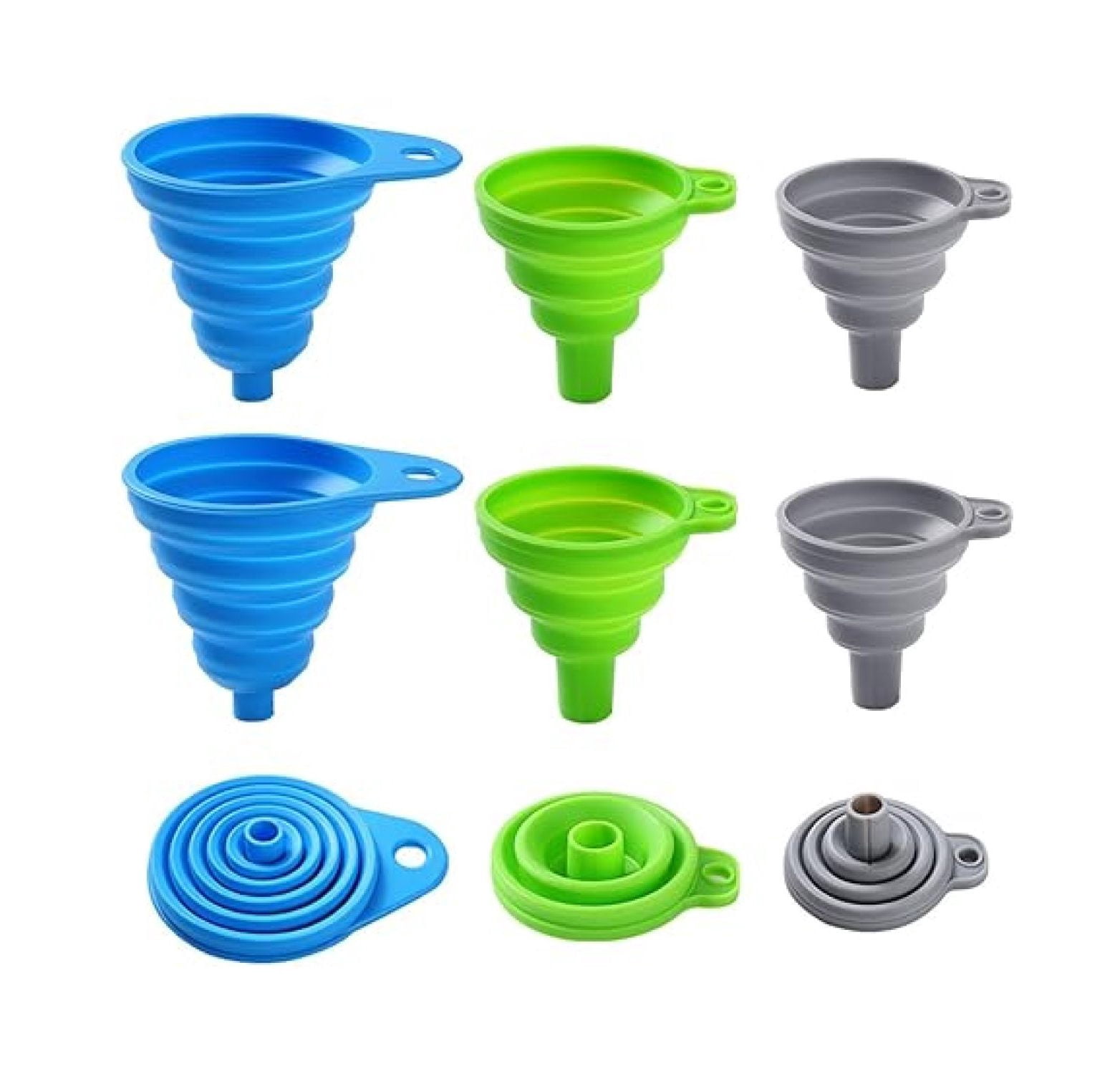 6 Pack Silicone Collapsible Funnels for Kitchen Use Filling Bottles, 3 ...