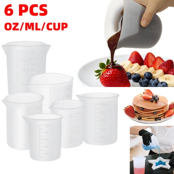 6 Pack Silicone Flexible Measuring Cups,Melting Cups for Chocolate Butter Epoxy Resin - Marking OZ/ML
