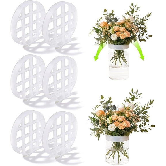 6-Pack Silicone Flower Arranging Grid, 3.2" Stretch Vase Holder, Reusable Floral Stem Support for Fresh & Faux Flowers, Washable Low-Profile Design for Compact Centerpieces & Home Event Decor