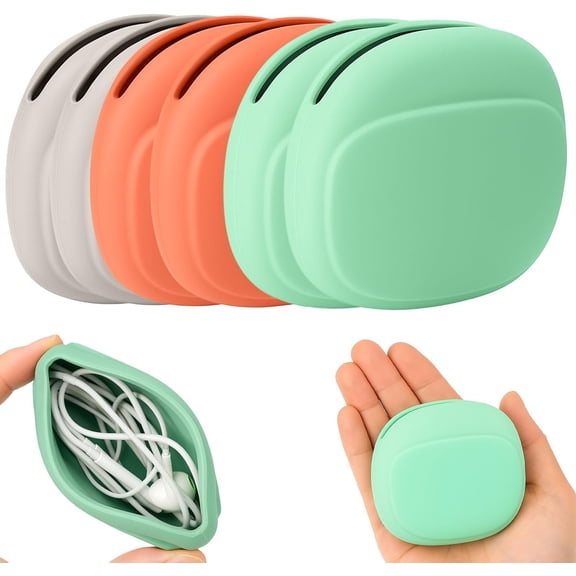 6-Pack Silicone Headphone & Cable Organizer Case  Mini Portable Storage Box for Earphones, Keys & Data Cables (Red, Grey, Green)