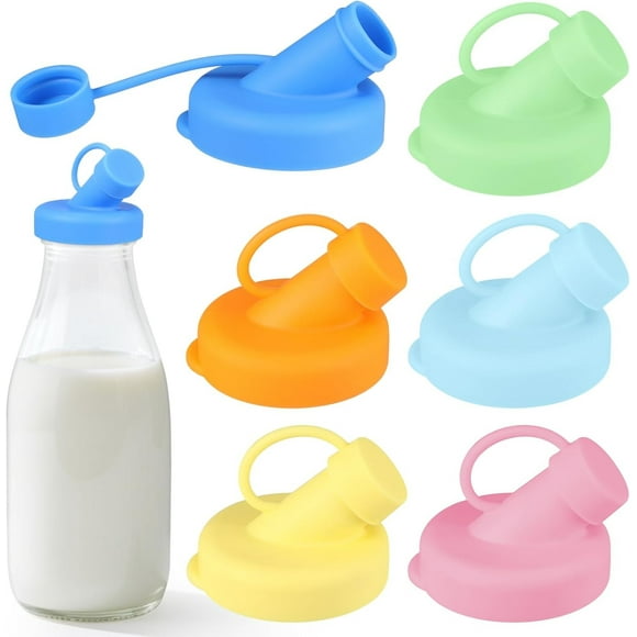 6 Pack Silicone Milk Bottle Dispenser Caps, 48mm Diameter Silicone Pour Spout Lids, Glass Milk Bottle Replacement Caps Pour Spout Lids, Leak Proof, Airtight, Easy to Dump