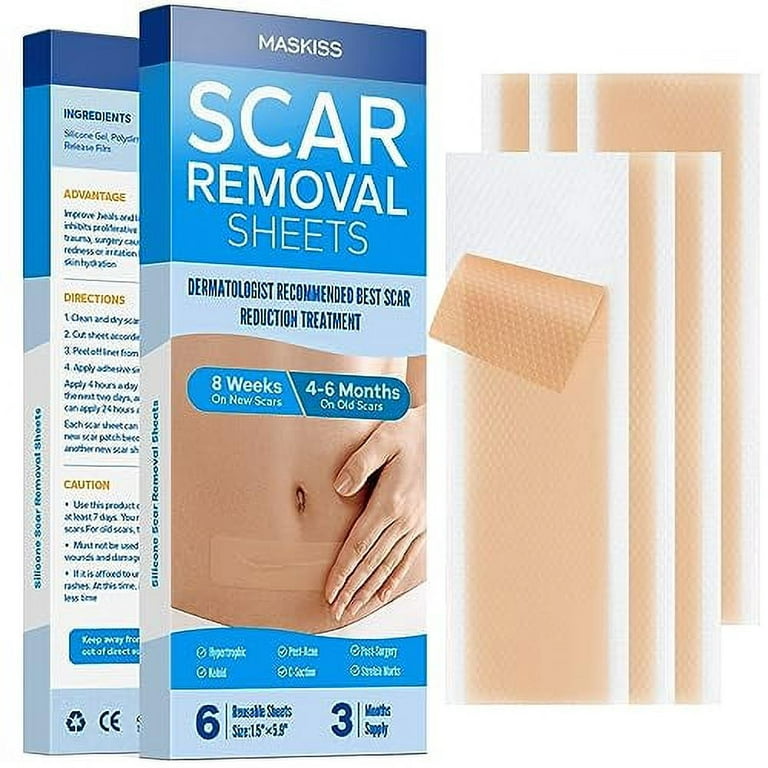6-Pack Silicone Scar Sheets (1.57 * 5.9 Inches), Maskiss Silicone Scar  Removal Sheets, Ideal Scar Treatment for Surgical, Keloid, Burns,  C-Section, Trauma, Silicone Sheets for Scars Reusable Classic Sheets