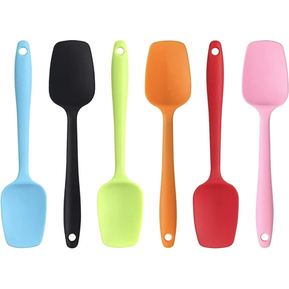 6 Pack Silicone Spatulas - 8.2 inch Small Rubber Spoon Spatula Heat Resistant Seamless One Piece Design Non-Stick Spoon Flexible Scrapers Baking Mixing Tool