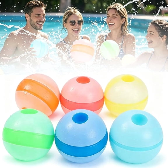 6-Pack Silicone Splash Balls for Summer Fun, 2026 New Reusable Water Balloons Self-Sealing & Silicone Quick Fill, Refillable Water Balls Pool Beach Outdoor Water Balloons