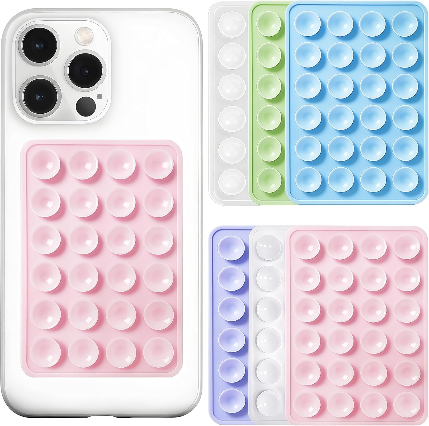 6 Pack Silicone Suction Phone Case Adhesive Mount, Strong Grip Holder for Selfies and Tiktok Videos, Hands-Free Sticky Phone Grip for iPhone and Android, 2.17" x 3.15"