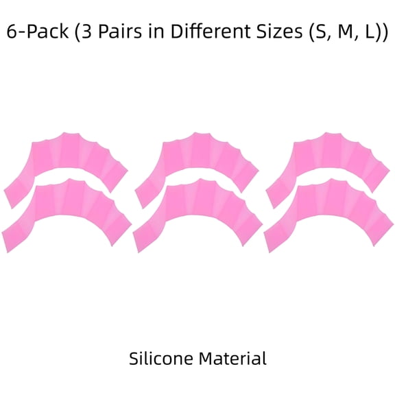 6 Pack Silicone Swim Hand Paddles, Webbed Swimming Gloves Training Aid, Flexible Finger Webbing for Water Exercise, 3 Pairs in Sizes S M L