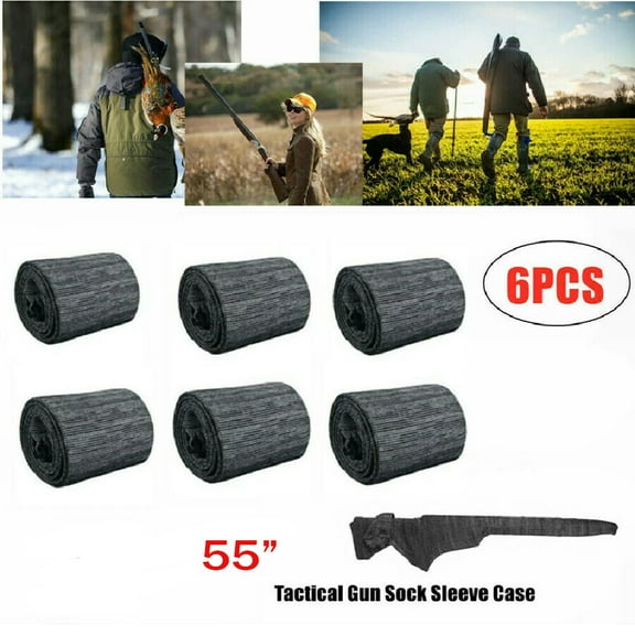 Rifle Gun Socks 6 Pack 55 Inch Silicone Treated Protective Covers Drawstring Storage Gray