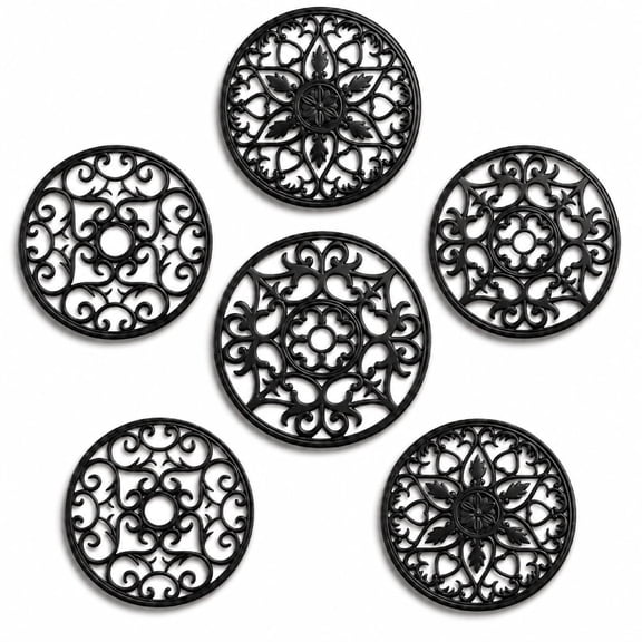 6 Pack Silicone Trivet Mats, Non-Slip Hot Pads for Pots, Pans & Hot Dishes, Flexible Table Countertop Protector Coasters, Modern Multipurpose Kitchen Accessory (Black)