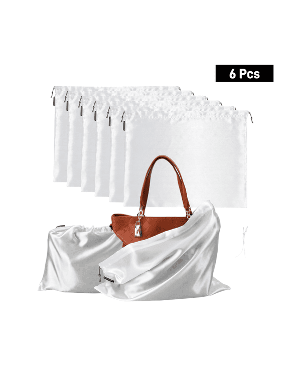 6 Pack Silk Shoe Bag Dust Bags for Handbags Purses Shoes Boots, Drawstring Dustproof Storage Pouch, Travel Storage Pouch (White, 19.6x15.7 in)