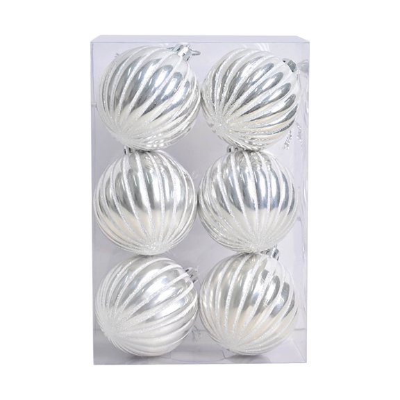 6 Pack Silver Christmas Ball Ornaments, 1.7" Glitter Swirl Pattern Plastic Tree Hanging Decorations for Holiday Party Decor