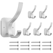 6 Pack Silver Coat Hooks Wall Mount, Heavy Duty Wall Hooks for Hanging, Backpack Hooks for Wall, Metal Towel Hooks for Hanging Hat, Purse, Robe