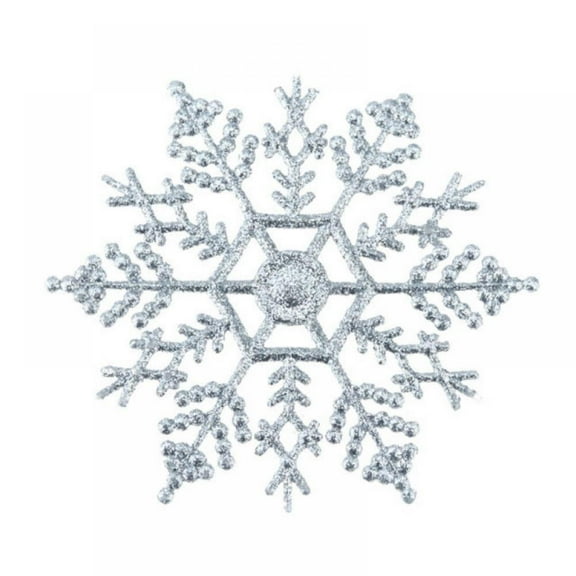 6 Pack Silver Snowflake Ornaments Plastic Glitter Snow Flakes Ornaments for Winter Christmas Tree Decorations Size Varies Craft Snowflakes