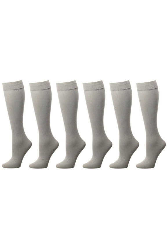 6-Pack Silver Women Trouser Socks with Comfort Band Stretchy Spandex Opaque Knee High