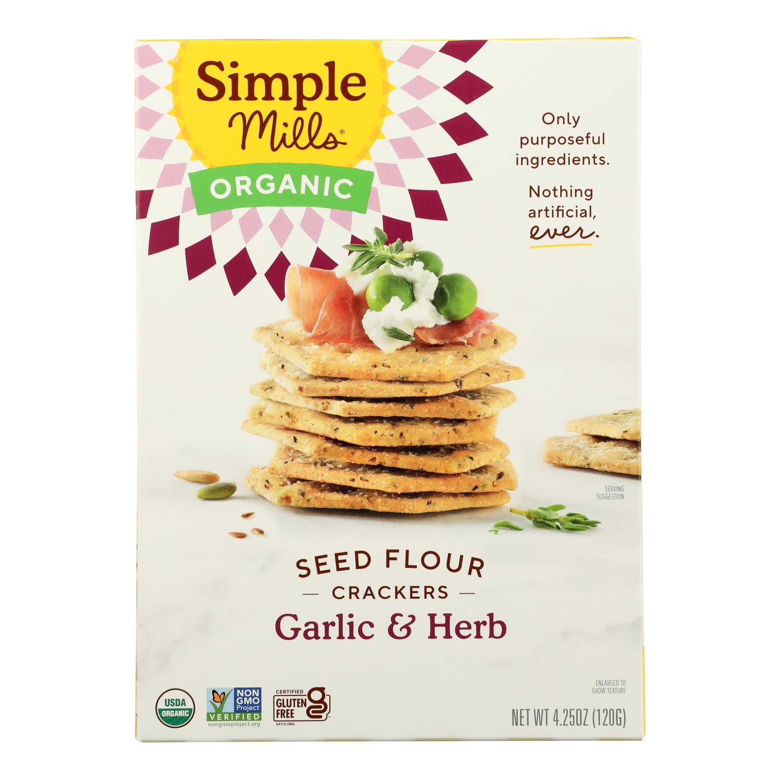 (6 Pack) Simple Mills Gluten Free Garlic & Herb Seed Cracker, 4.25 Oz