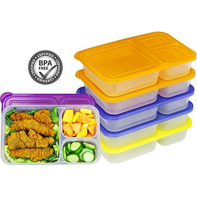 6 Pack - SimpleHouseware Color Reusable 3-Compartment Meal Prep Container  Boxes (36 Ounces) 