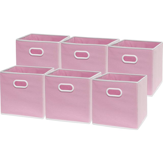 6 Pack SimpleHouseware Cube Baskets for storage with Handles, Pink