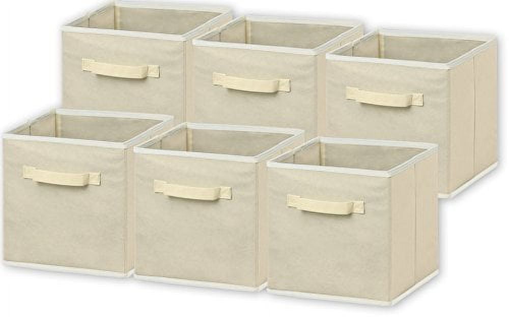 6Pack SimpleHouseware Beige Fabric Foldable Storage Cubes Square Basket Bins Organizer for