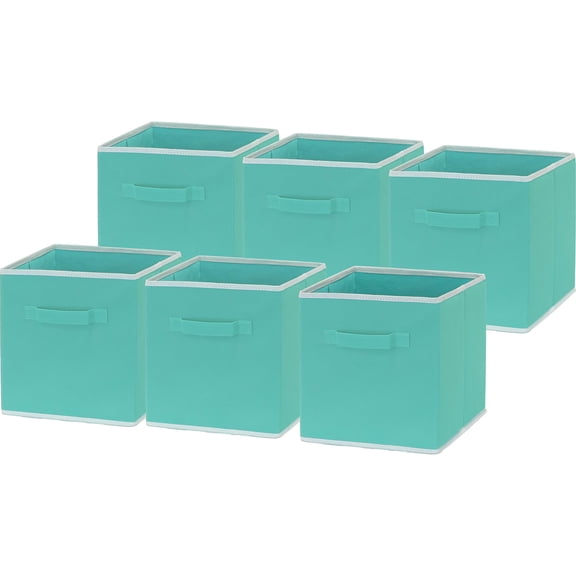 6 Pack - SimpleHouseware Foldable Cloth Storage Cube Basket Bins Organizer, Turquoise (11" H x 10.75" W x 10.75" D)