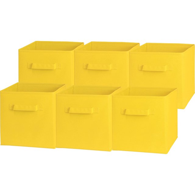 SimpleHouseware 6 Pack Foldable Cube Storage Bin, Yellow Lightweight