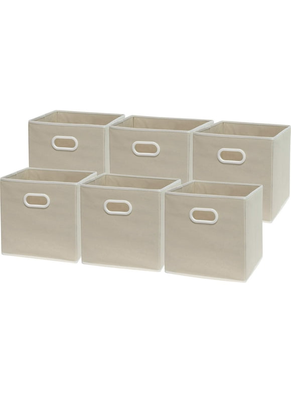 6 Pack - SimpleHouseware Foldable Cube Storage Bin with Handle, Beige