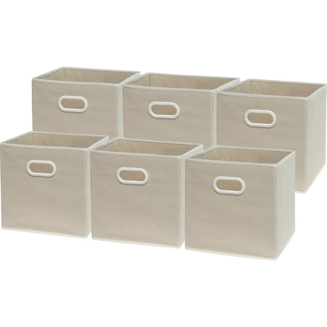 6 Pack SimpleHouseware Foldable Cube Storage Bin with Handle, Beige