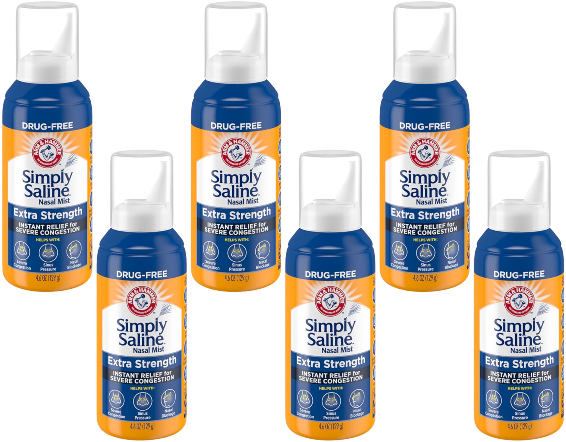 6 Pack - Simply Saline Adult Nasal Mist Extra Strength For Severe Congestion 4.6 oz Each