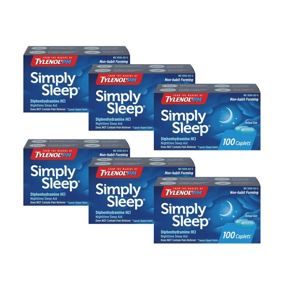 6 Pack Simply Sleep Nighttime Sleep Aid 25mg 100 Caplets Each