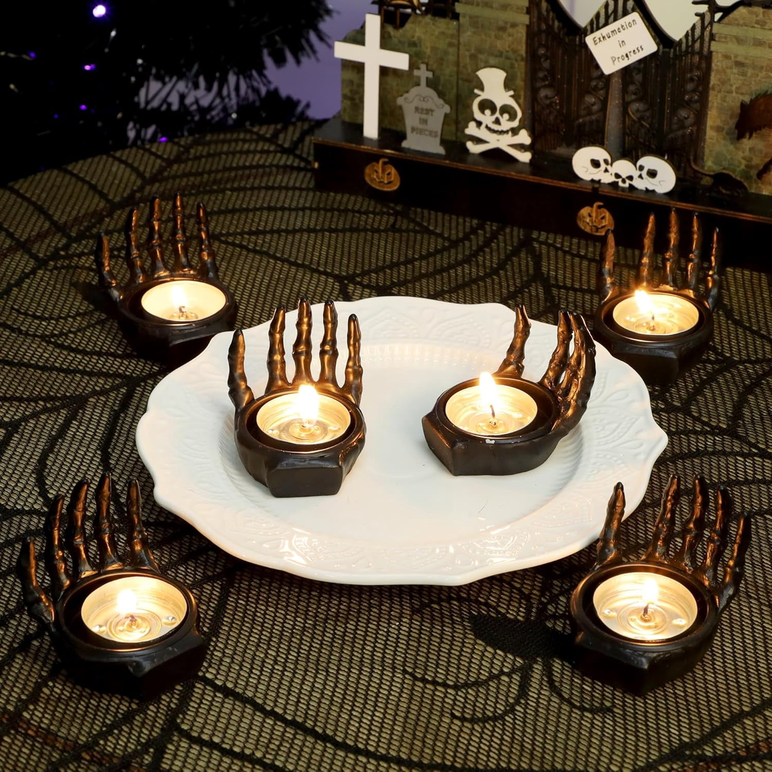 Skeleton Hand Tea 6 Pack Skeleton Hand Tea Light Candle Holders, Halloween Candle Holder ...