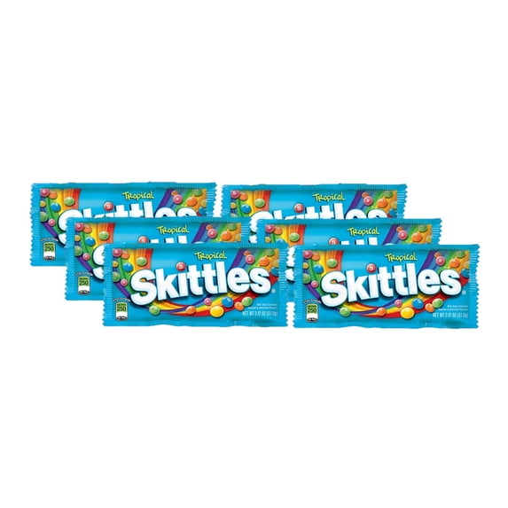 6 Pack | Skittles Tropical Full Size Chewy Candy, 2.17 oz